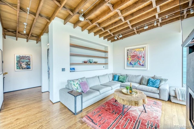 421 Z Rd, Silverthorne, CO 80498 - living area with wood finished floors and a wood ceiling with exposed beams
