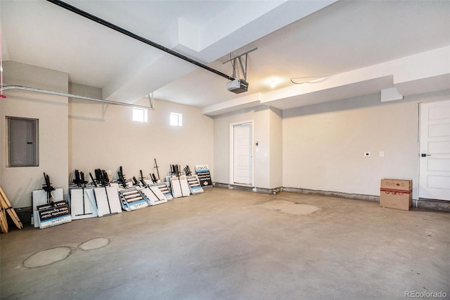 garage featuring electric panel and a garage door opener