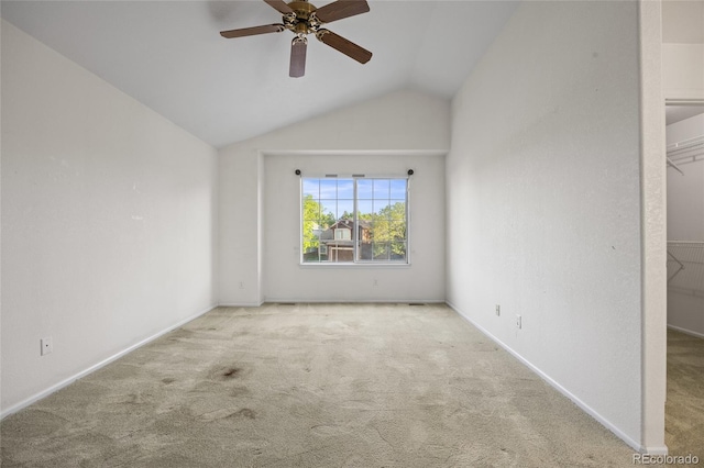 3087 Deer Creek Trl, Highlands Ranch, CO 80129 - carpeted empty room featuring a ceiling fan, lofted ceiling, and baseboards