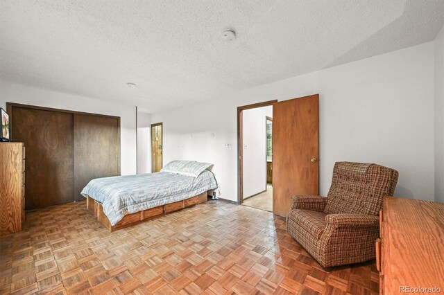 2169 Vigilante Ave, Bailey, CO 80421 - bedroom featuring a textured ceiling and a closet