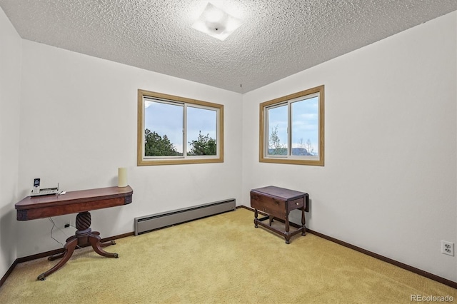 2169 Vigilante Ave, Bailey, CO 80421 - unfurnished room with a baseboard radiator, carpet, and a textured ceiling
