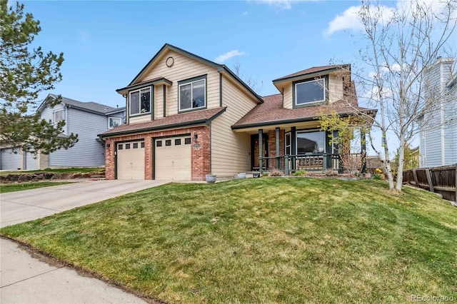 12551 W 84th Cir, Arvada, CO 80005 - traditional-style home with fence, a front lawn, driveway, brick siding, and a garage