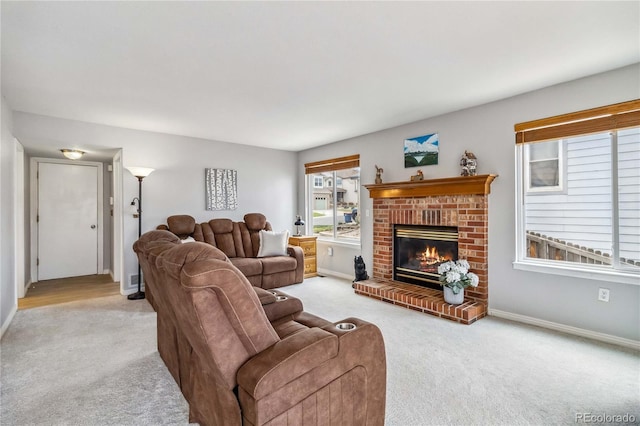 12551 W 84th Cir, Arvada, CO 80005 - living room featuring light carpet, baseboards, and a fireplace