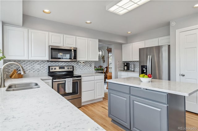 12551 W 84th Cir, Arvada, CO 80005 - kitchen featuring white cabinetry, decorative backsplash, stainless steel appliances, and a sink