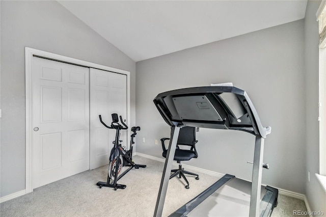 12551 W 84th Cir, Arvada, CO 80005 - workout area with lofted ceiling, baseboards, and carpet floors