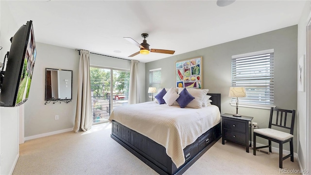 1426 S Pearl St, Denver, CO 80210 - bedroom featuring access to outside, light carpet, and ceiling fan