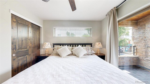 1426 S Pearl St, Denver, CO 80210 - bedroom with access to exterior and ceiling fan