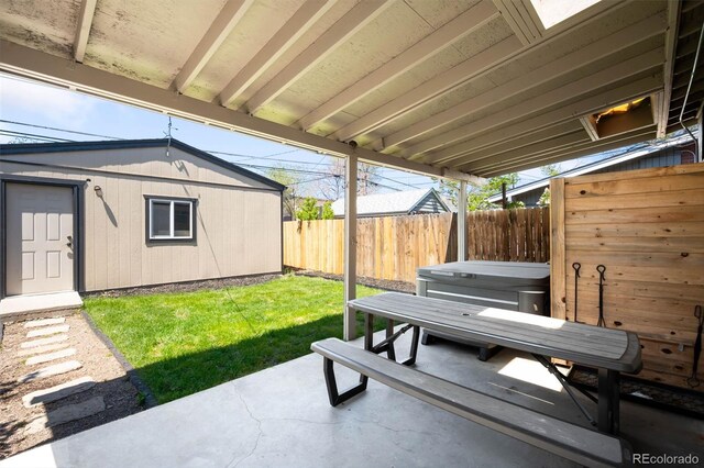 view of patio featuring an outdoor structure