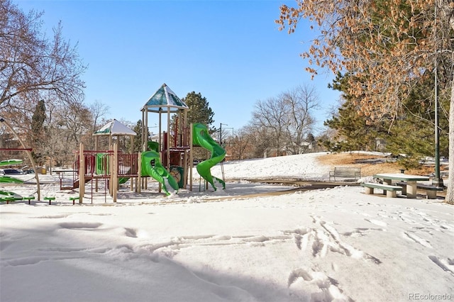 view of snow covered playground