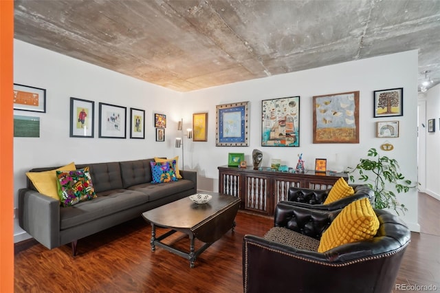 living room featuring dark hardwood / wood-style floors