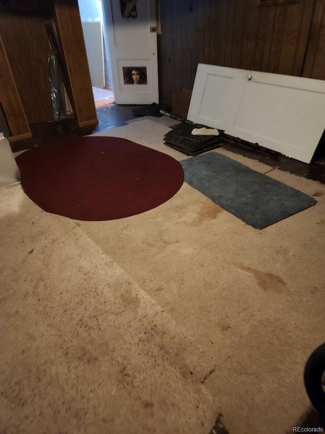 3036 W Clyde Pl, Denver, CO 80211 - interior space featuring carpet flooring and wooden walls