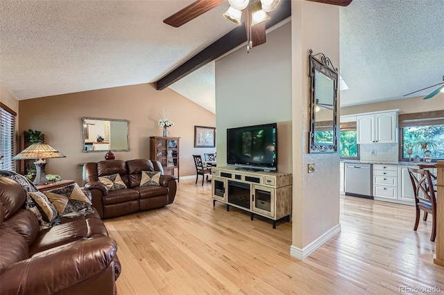 3752 S Helena Way, Aurora, CO 80013 - living room with ceiling fan, a textured ceiling, and light wood-style flooring