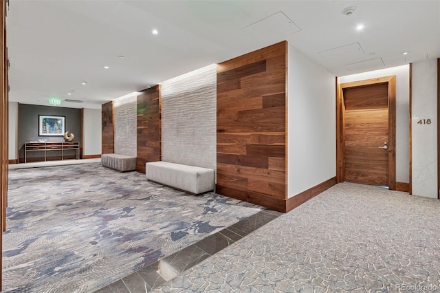 155 Steele St Unit 418, Denver, CO 80206 - lobby with recessed lighting and wooden walls