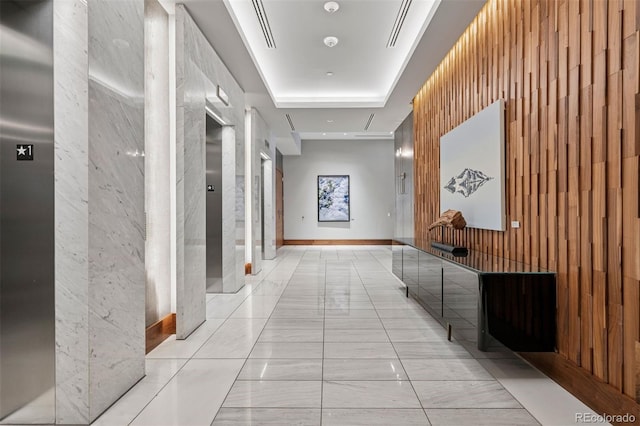 155 Steele St Unit 418, Denver, CO 80206 - hallway with marble finish flooring and a raised ceiling
