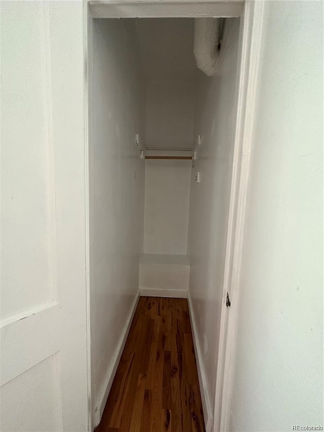 spacious closet with dark hardwood / wood-style flooring