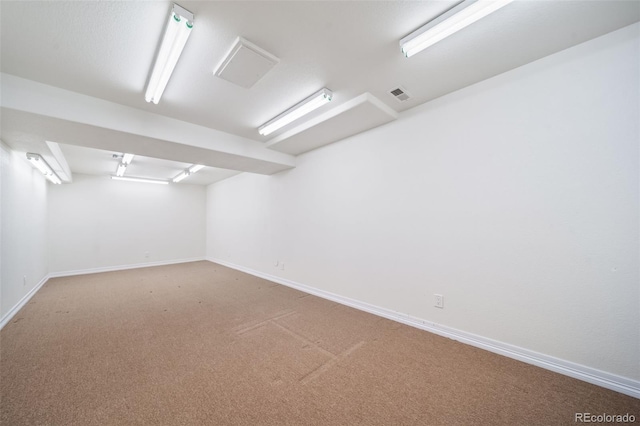 basement with carpet floors