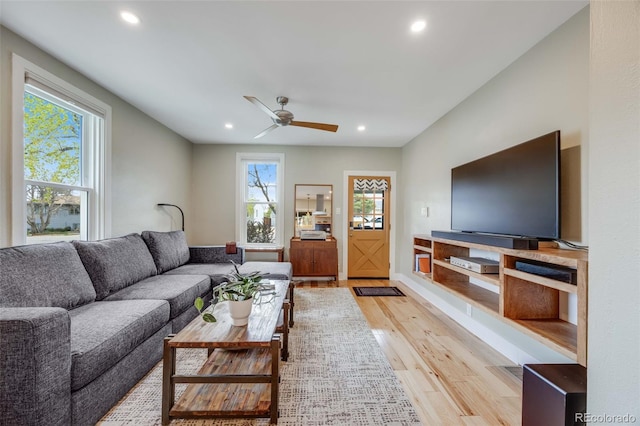1055 Quartz St, Golden, CO 80401 - living room featuring light wood-style flooring, recessed lighting, and ceiling fan
