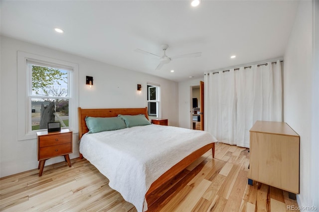 1055 Quartz St, Golden, CO 80401 - bedroom with light wood-style flooring, recessed lighting, and a ceiling fan