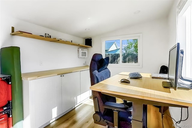 1055 Quartz St, Golden, CO 80401 - office with light wood-style floors, a wall mounted air conditioner, and vaulted ceiling