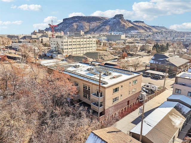 drone / aerial view featuring a mountain view