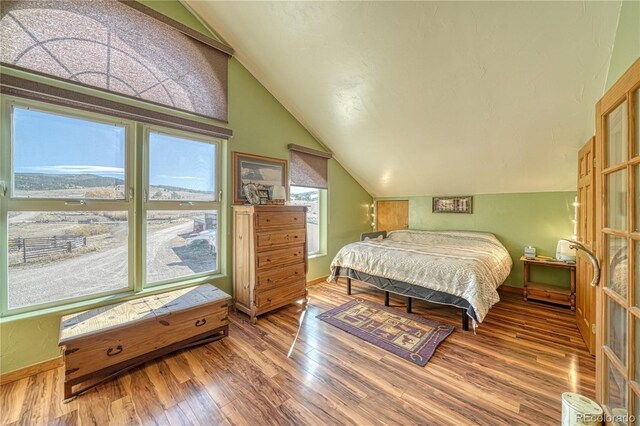 1120 County Road 322, Westcliffe, CO 81252 - bedroom featuring vaulted ceiling, wood finished floors, and baseboards