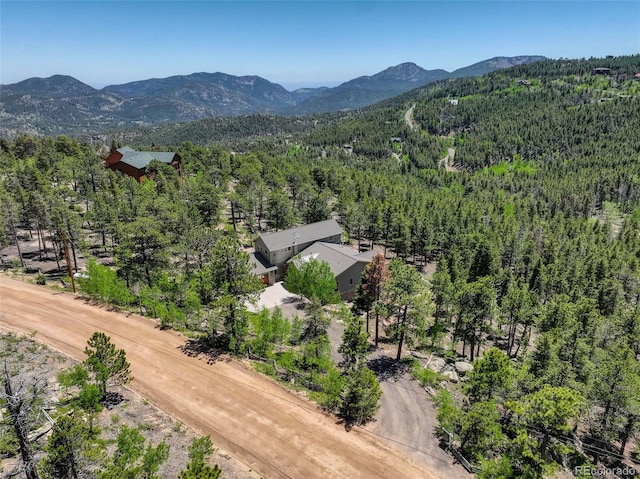 drone / aerial view featuring a mountain view