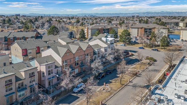 birds eye view of property featuring a residential view and a mountain view