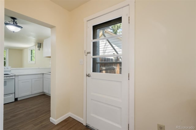 doorway featuring dark hardwood / wood-style floors