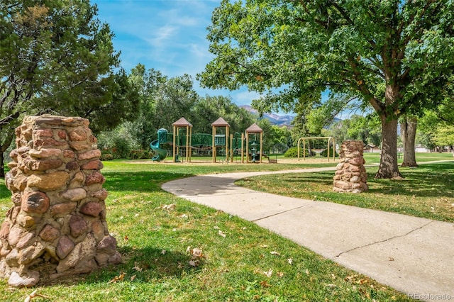 view of play area with a lawn