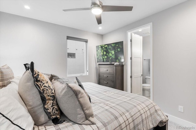 3103 W 18th Ave, Denver, CO 80204 - bedroom featuring carpet flooring, recessed lighting, ensuite bath, and ceiling fan