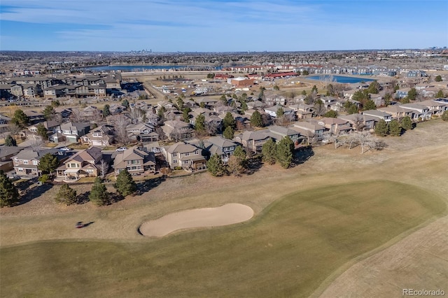 birds eye view of property featuring a residential view and golf course view