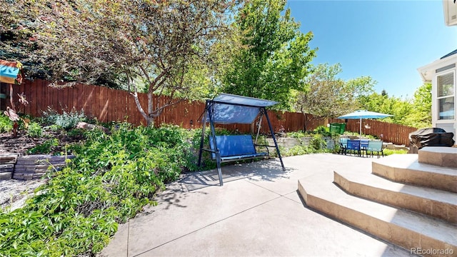 4826 S Ireland St, Aurora, CO 80015 - fenced backyard with a patio, a grill, and outdoor dining area