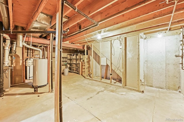 unfinished below grade area with gas water heater