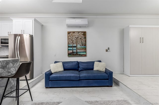 living room featuring a wall mounted air conditioner