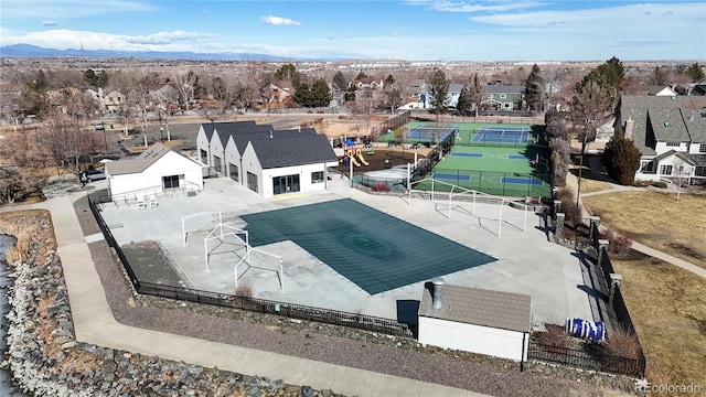 bird's eye view with a residential view and a mountain view