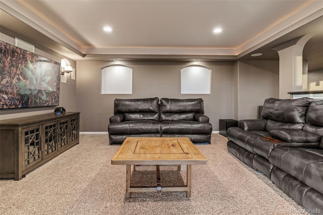 1609 S Catawba Cir, Aurora, CO 80018 - carpeted cinema room featuring a tray ceiling and recessed lighting