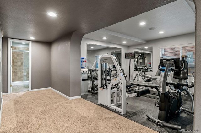 1609 S Catawba Cir, Aurora, CO 80018 - workout area featuring a textured ceiling, carpet floors, and recessed lighting