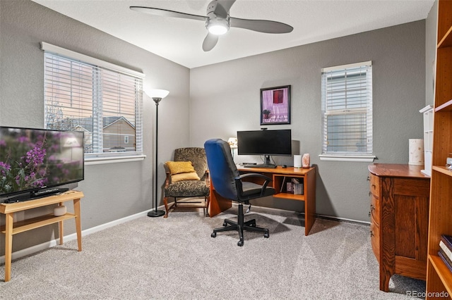1609 S Catawba Cir, Aurora, CO 80018 - office space with ceiling fan, carpet, and a textured wall