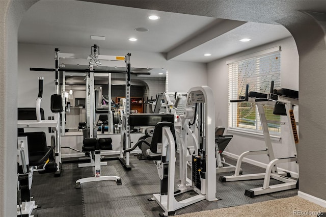 1609 S Catawba Cir, Aurora, CO 80018 - exercise room with arched walkways and recessed lighting