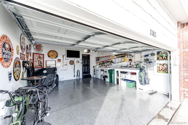 garage with a garage door opener