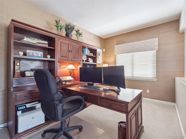 9531 Desert Willow Way, Highlands Ranch, CO 80129 - office with baseboards, light colored carpet, and wallpapered walls