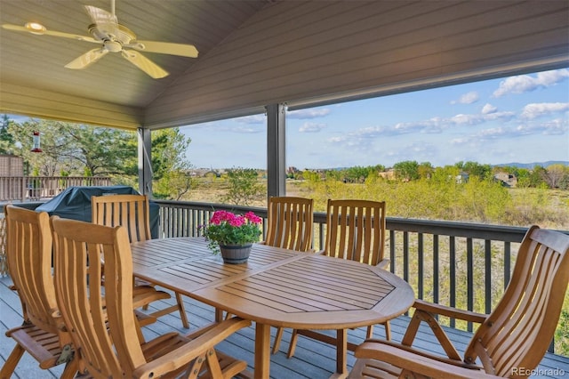 9531 Desert Willow Way, Highlands Ranch, CO 80129 - wooden terrace with outdoor dining space and a ceiling fan