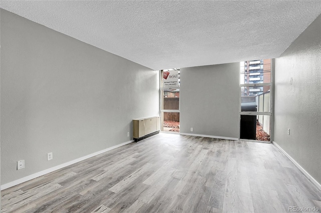 empty room with a textured ceiling and light wood-type flooring