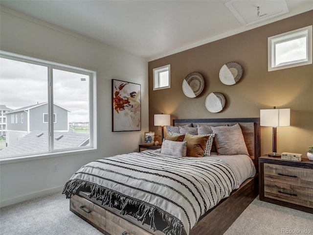 bedroom featuring multiple windows and carpet