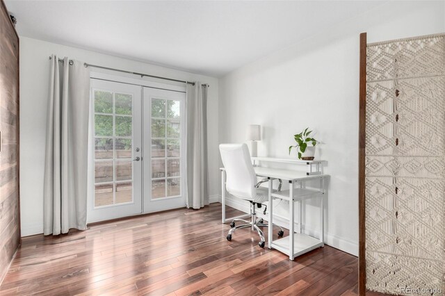 7579 Jay Ct, Arvada, CO 80003 - office featuring french doors, wood finished floors, and baseboards