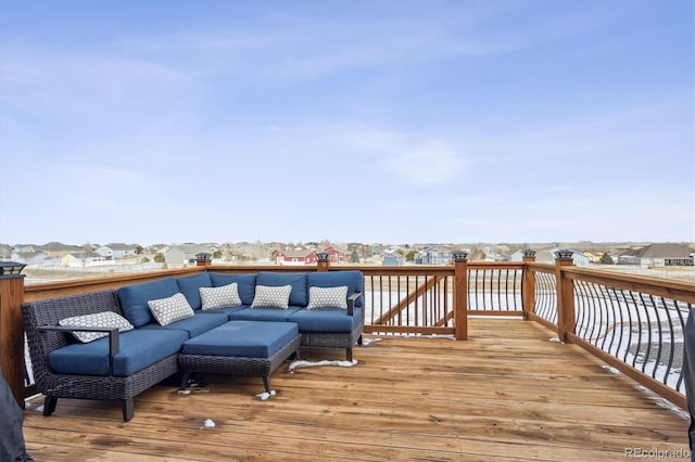 wooden terrace featuring a residential view