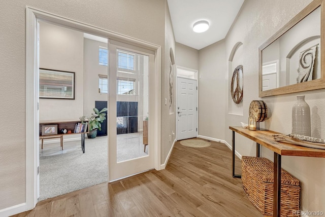 doorway to outside with light hardwood / wood-style flooring