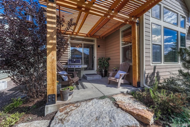 view of patio / terrace with a pergola and area for grilling