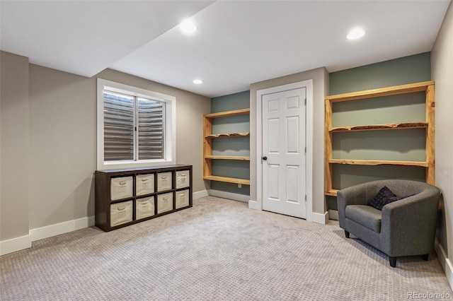 unfurnished room with carpet flooring, baseboards, and recessed lighting