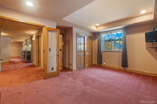 1680 Elk View Rd, Larkspur, CO 80118 - unfurnished bedroom featuring carpet flooring, recessed lighting, a raised ceiling, and french doors